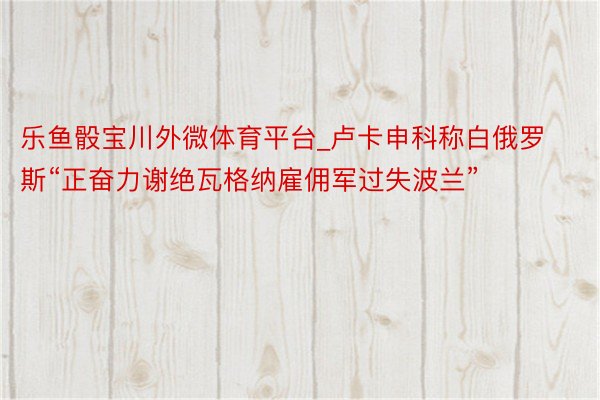 乐鱼骰宝川外微体育平台_卢卡申科称白俄罗斯“正奋力谢绝瓦格纳雇佣军过失波兰”