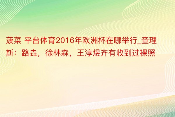 菠菜 平台体育2016年欧洲杯在哪举行_查理斯：路垚，徐林森，王淳煜齐有收到过裸照