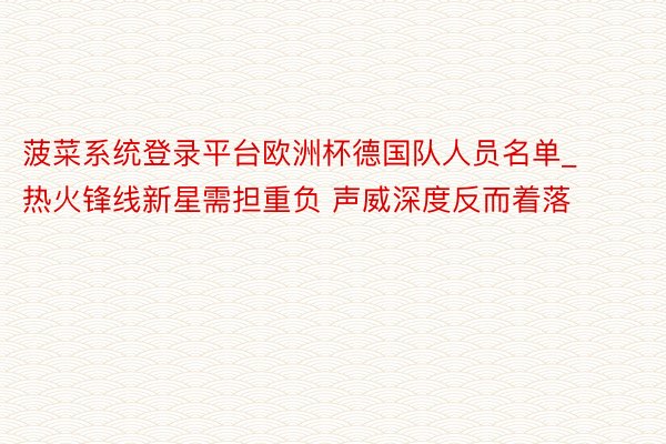 菠菜系统登录平台欧洲杯德国队人员名单_热火锋线新星需担重负 声威深度反而着落