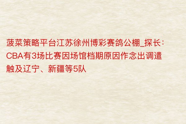 菠菜策略平台江苏徐州博彩赛鸽公棚_探长:CBA有3场比赛因场馆档期原因作念出调遣 触及辽宁、新疆等5队