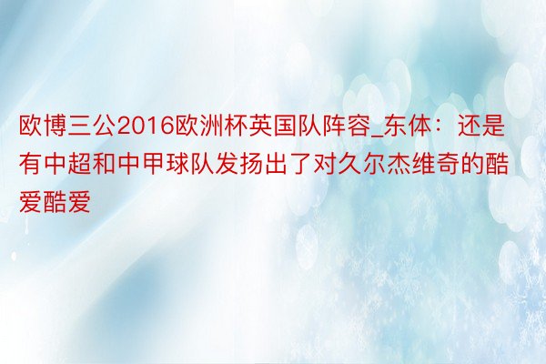 欧博三公2016欧洲杯英国队阵容_东体:还是有中超和中甲球队发扬出了对久尔杰维奇的酷爱酷爱